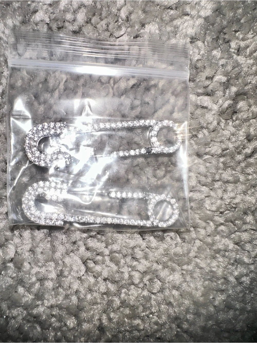 Sterling Silver Pave Crystal Safety Pin Earrings- Silver
